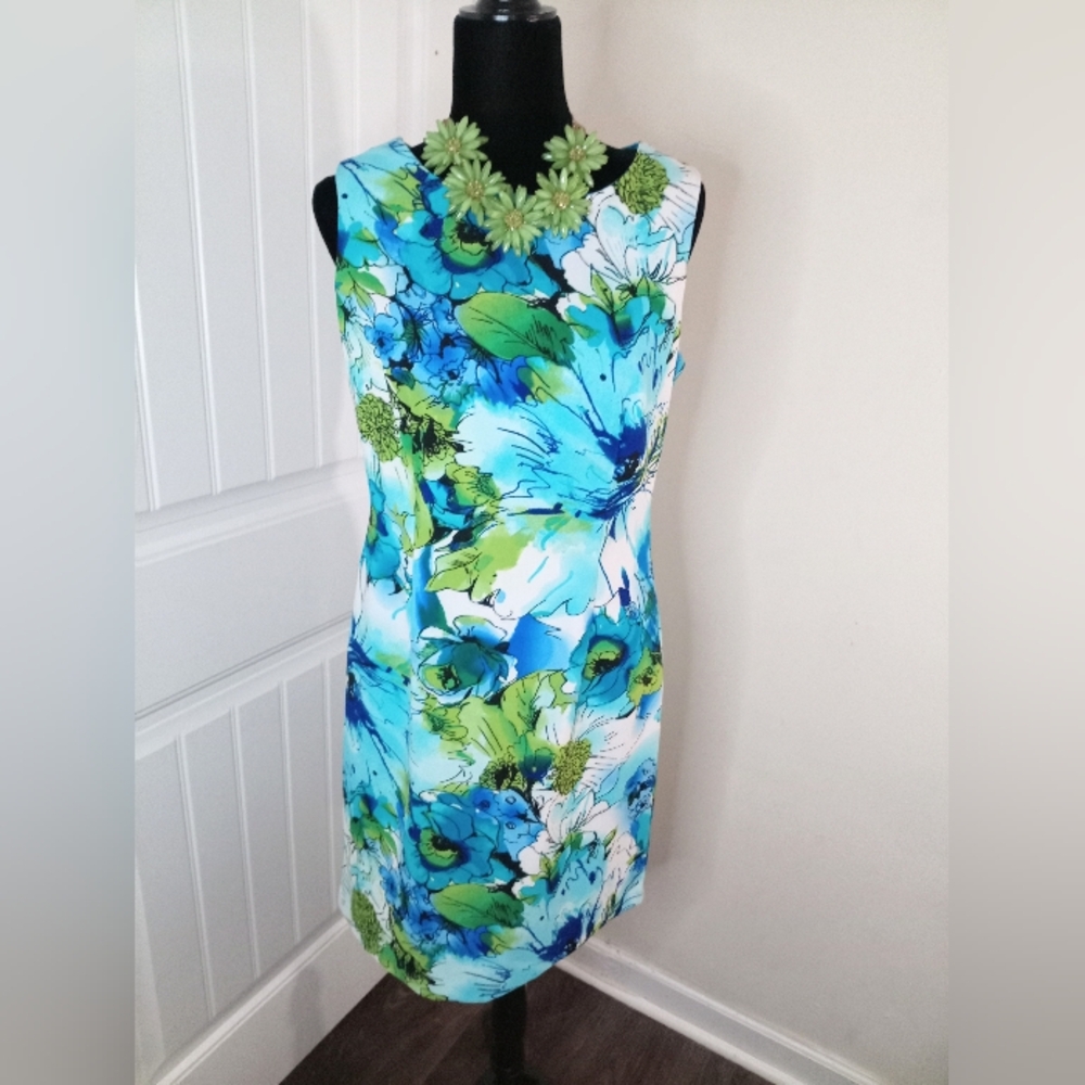Floral Sleeveless Dress - Blue and Green